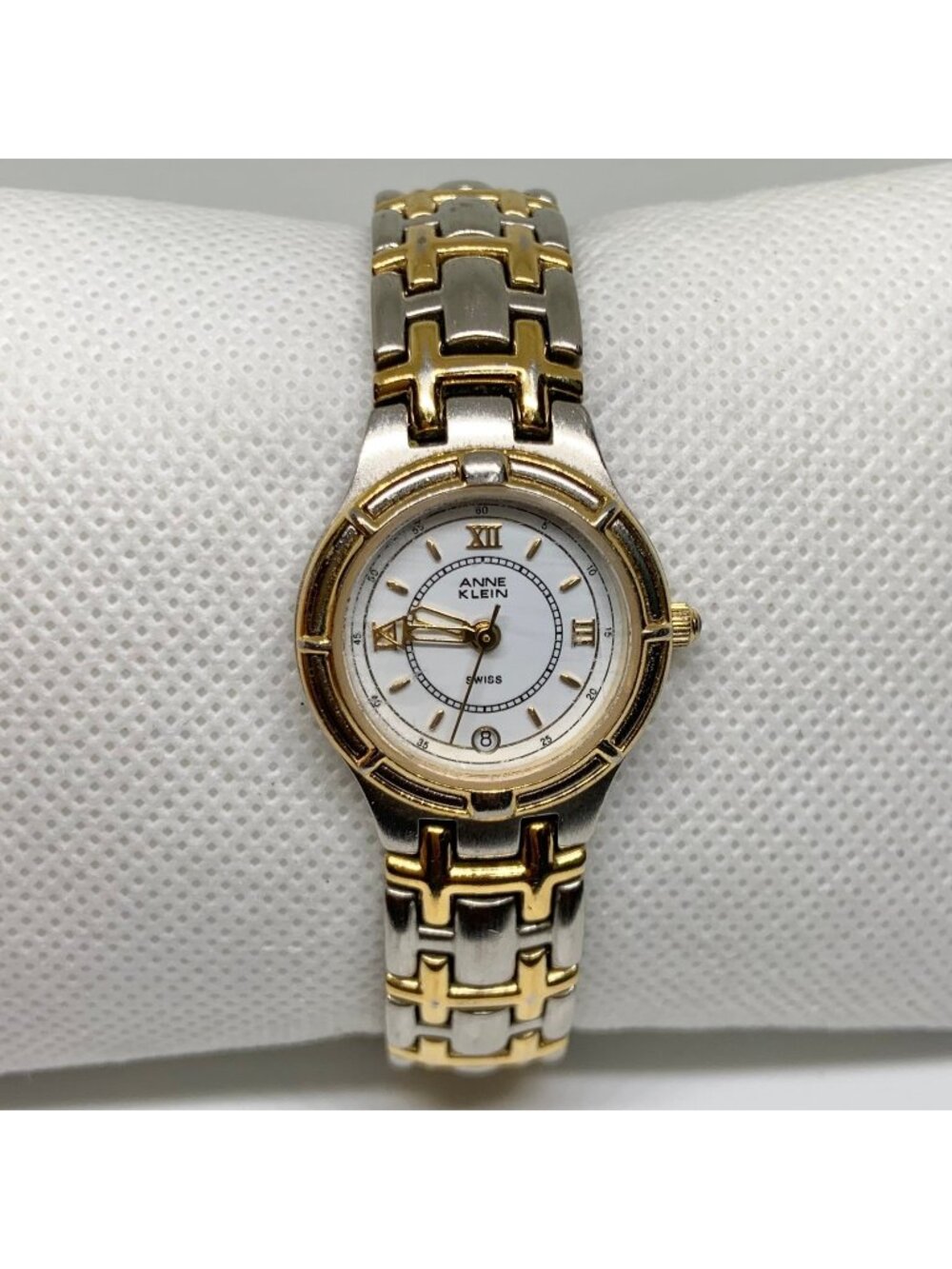 Vintage Anne Klein Swiss Movt Women's Analog two tone date Watch Roman running